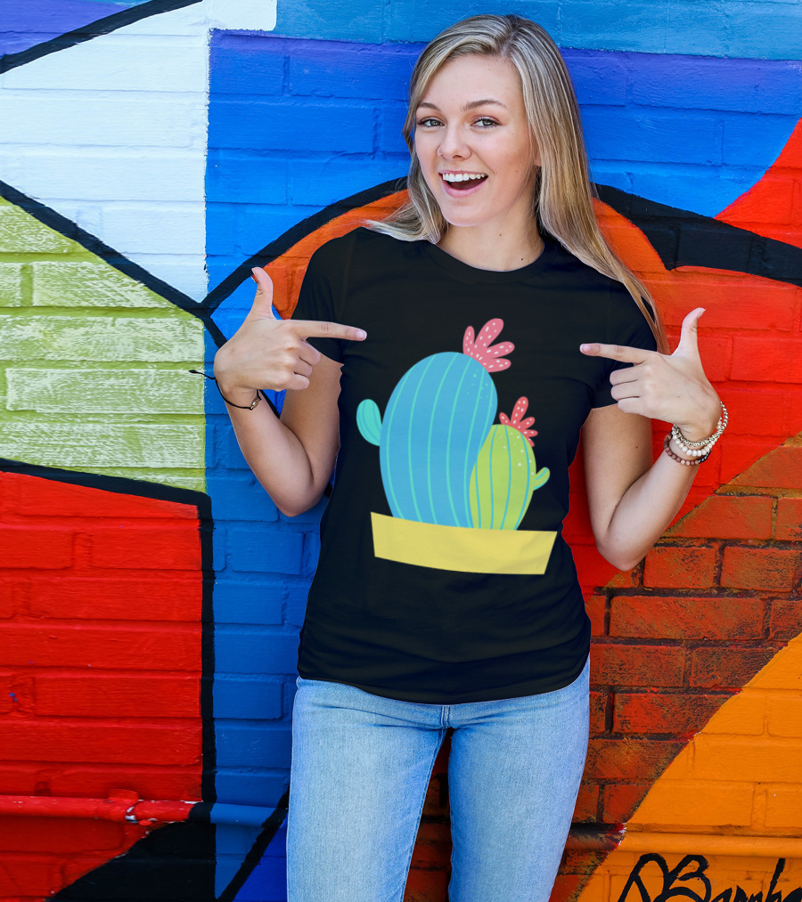 Funny Couple Cactuses In Colorful Planter T-Shirt