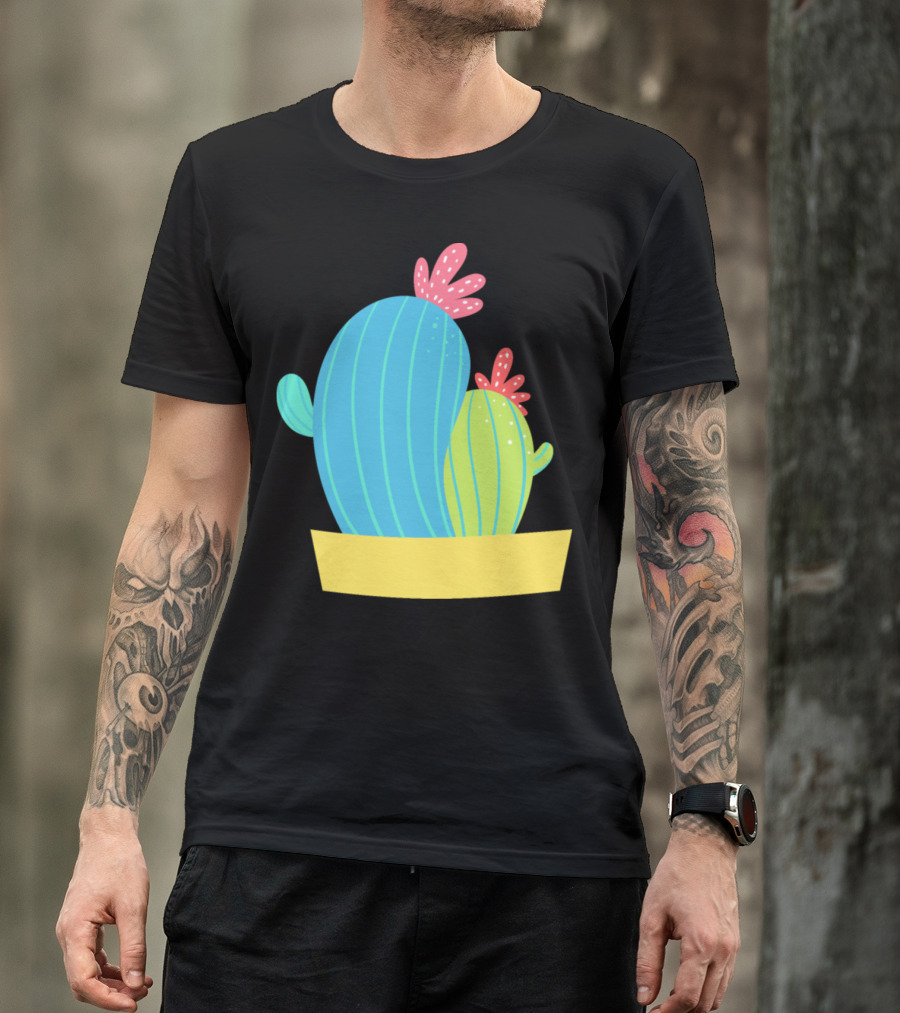 Funny Couple Cactuses In Colorful Planter T-Shirt