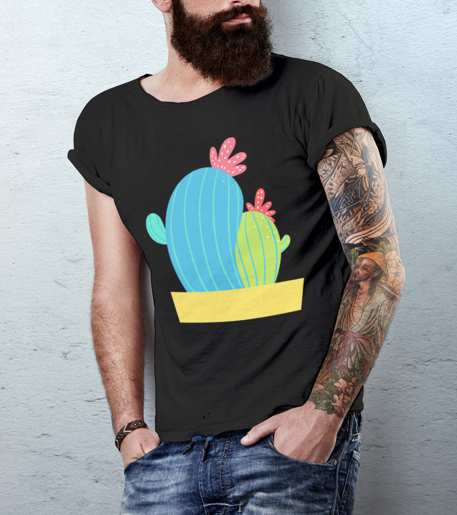 Funny Couple Cactuses In Colorful Planter T-Shirt
