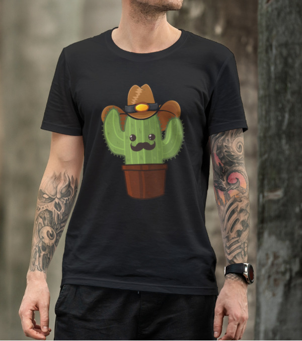 Funny Spiny Cactus Cowboy With Mustache And Succulent T-Shirt