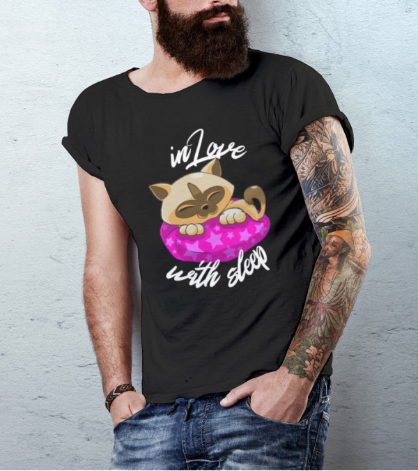 In Love With Sleep Cuddly Cat On Star Pillow T-Shirt
