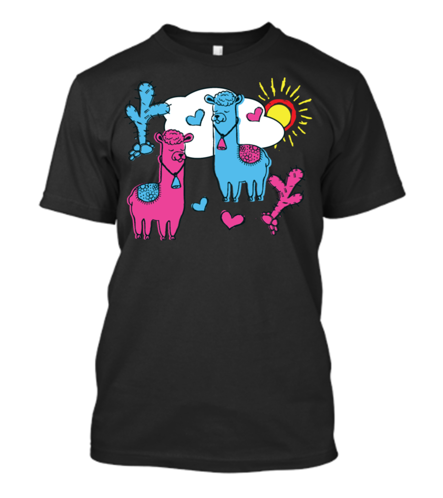 Llamas In Love Cactus Hearts And Sunshine T-Shirt