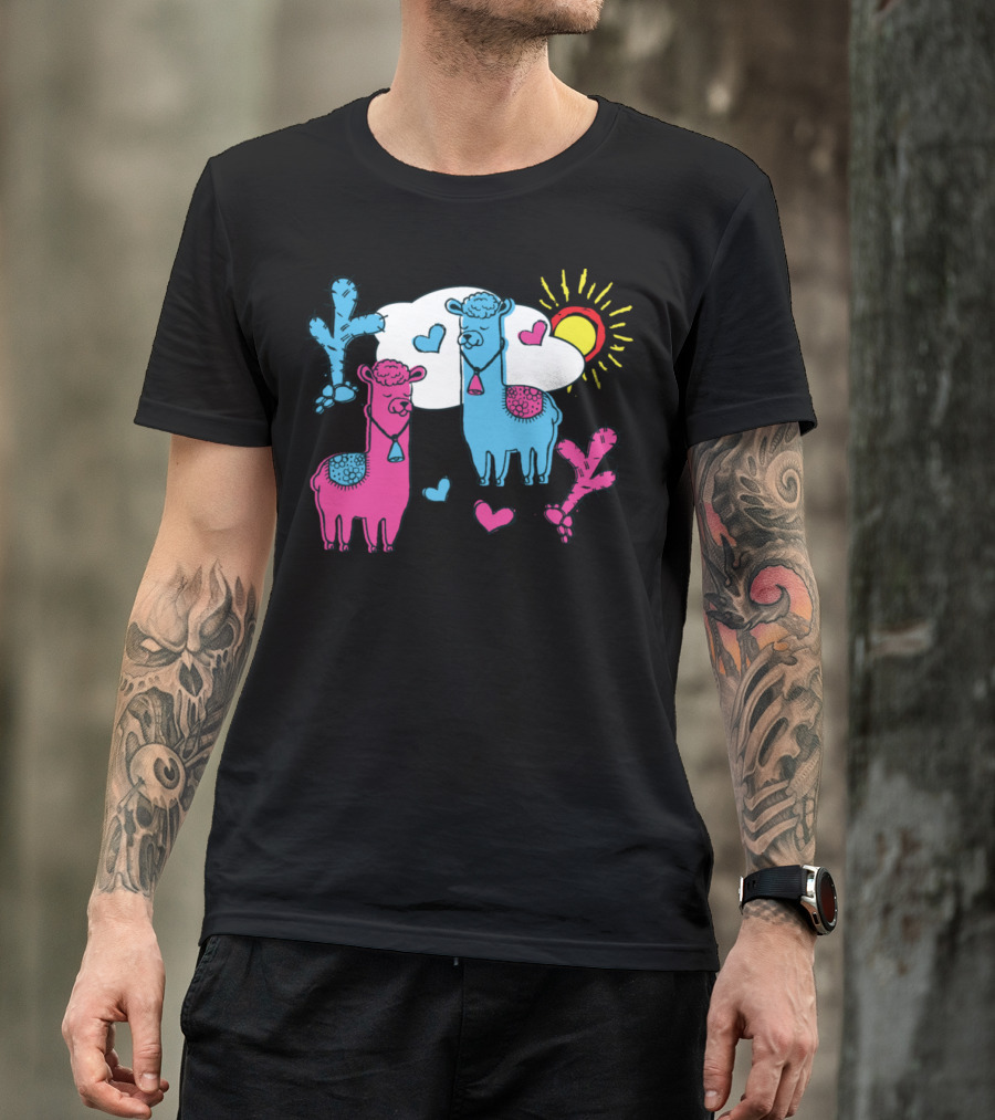 Llamas In Love Cactus Hearts And Sunshine T-Shirt