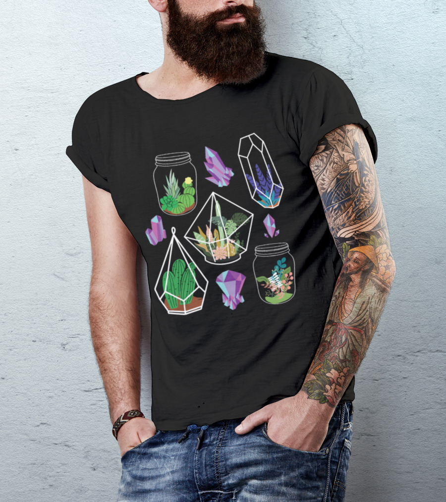 Pastel Goth Succulent Cactus Kawaii Terrarium Crystals And Plants T-Shirt