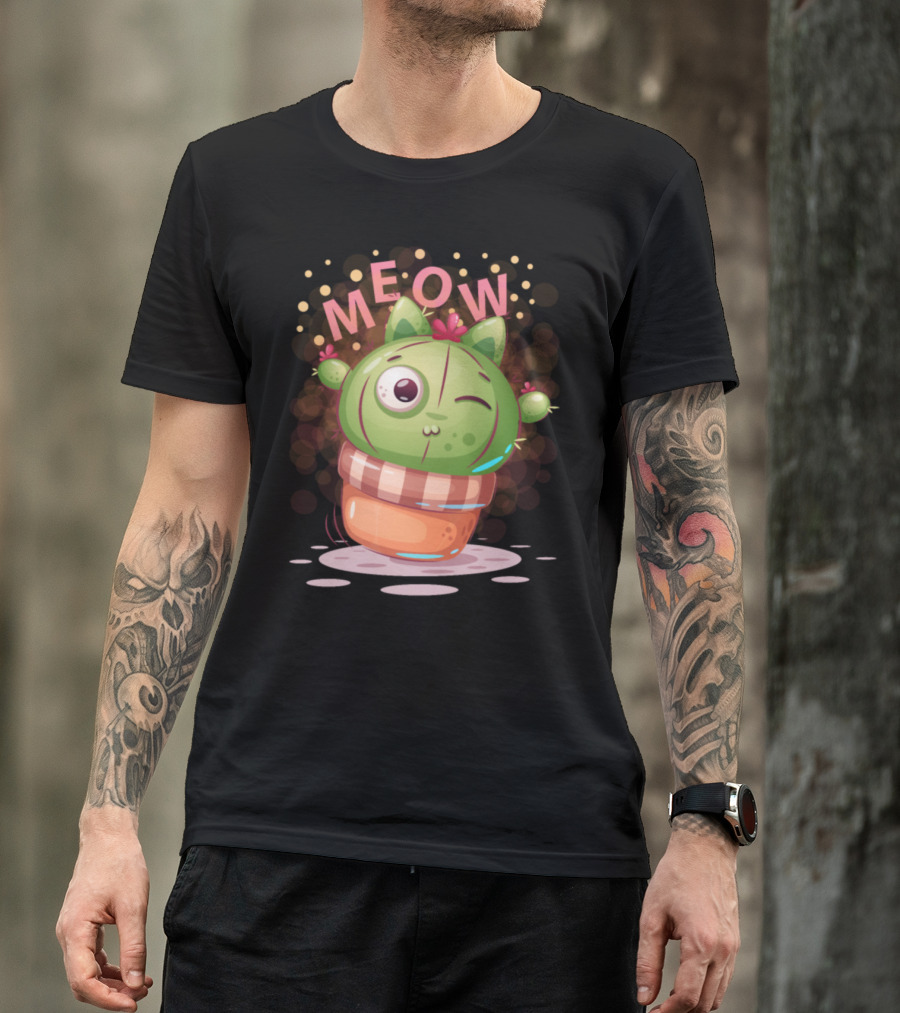 Trending Cactus Cat Meow Cute Plant Kitty T-Shirt