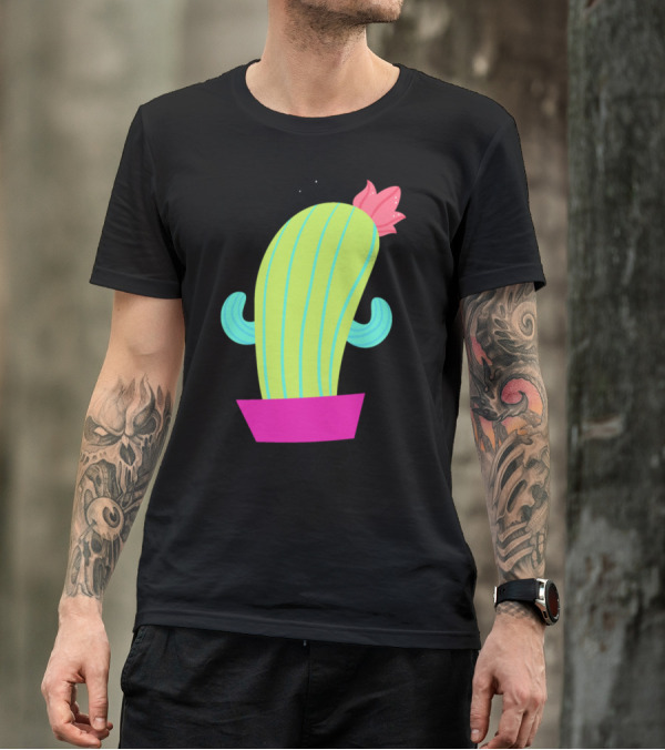 Trending Funny Cactus In Pink Pot With Flower And Teal Arms T-Shirt