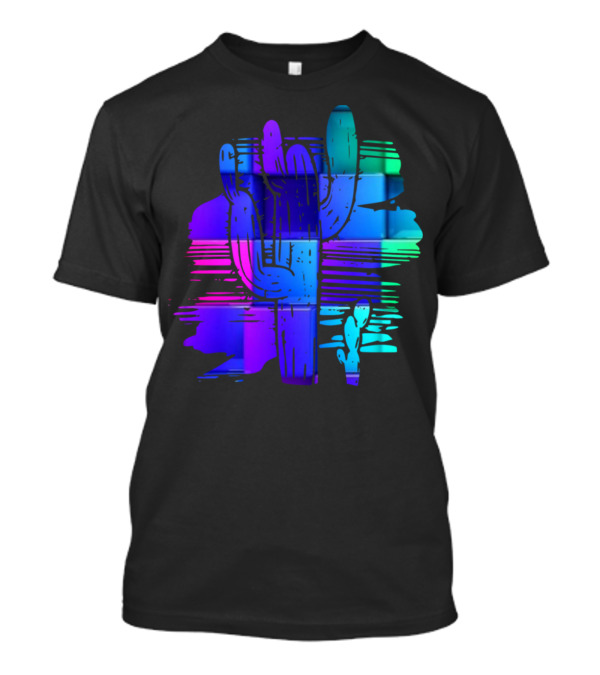 Trending Funny Cactus Motif Neon Gradient Desert Scene T-Shirt