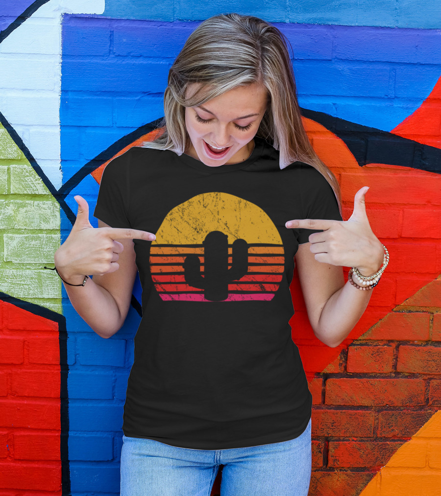 Vintage Cactus Tree Retro Sunset T-Shirt