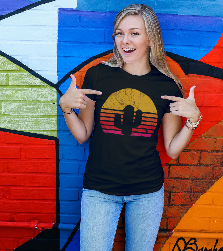 Vintage Cactus Tree Retro Sunset T-Shirt