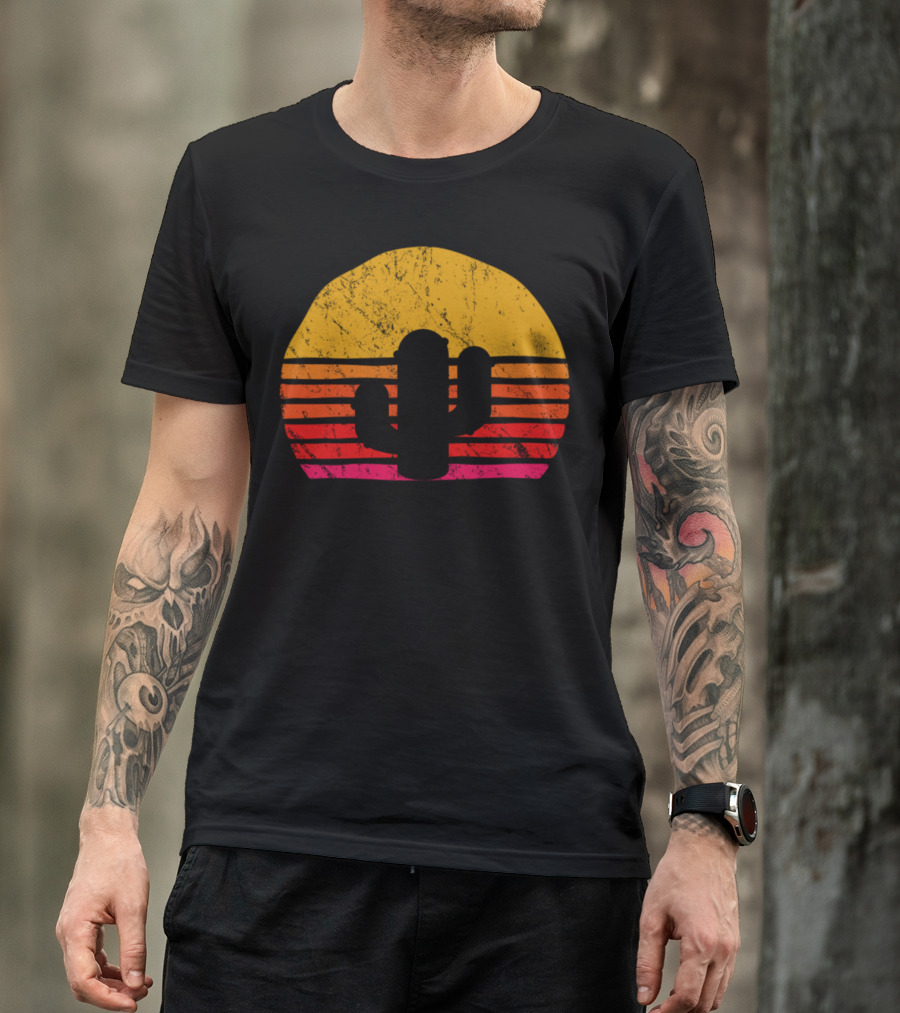 Vintage Cactus Tree Retro Sunset T-Shirt