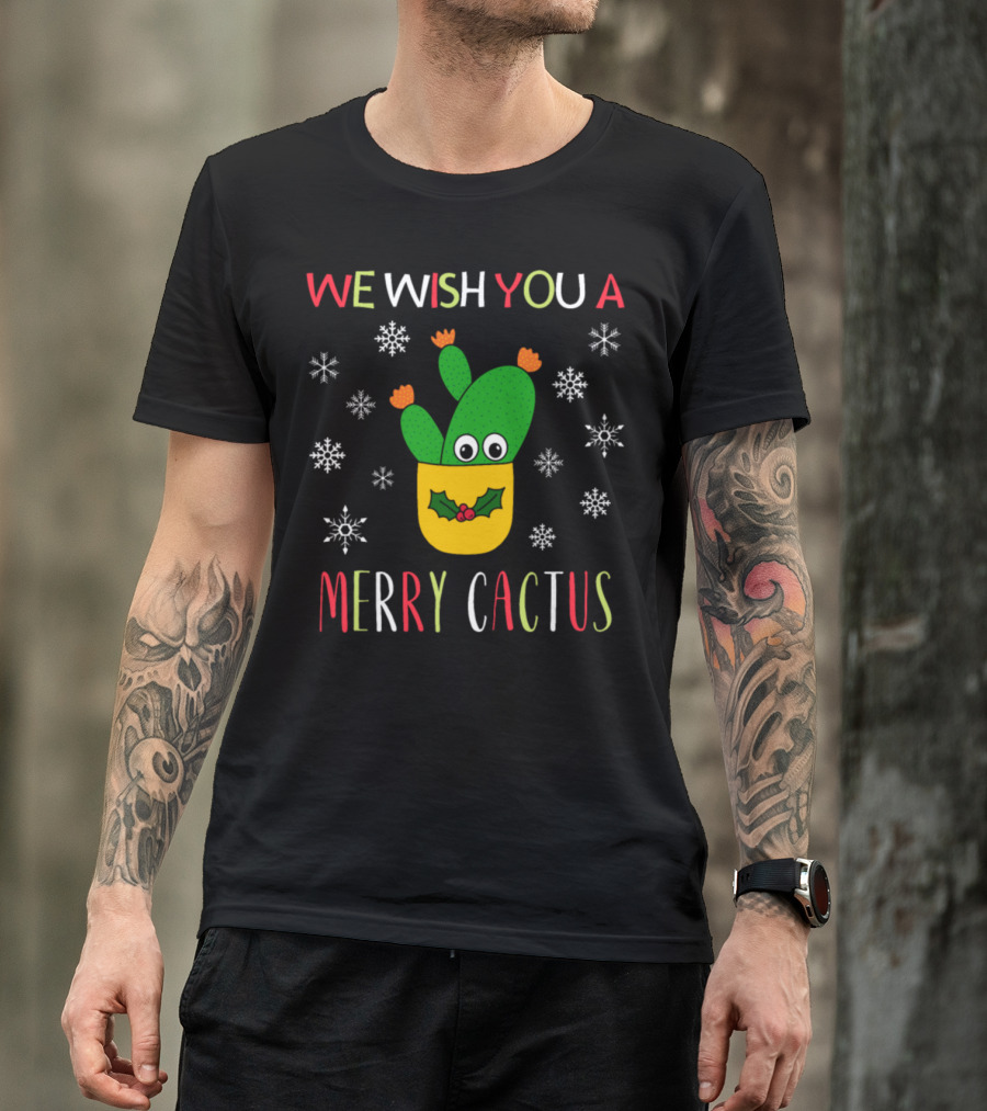We Wish You A Merry Cactus Snowflakes Opuntia Microdasys T-Shirt