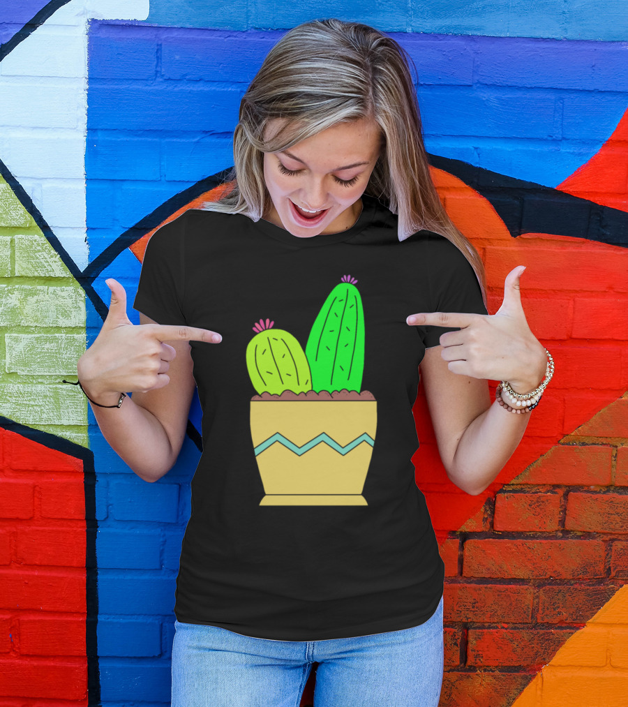 2 Cacti In Patterned Pot Enjoying The Soil T-Shirt