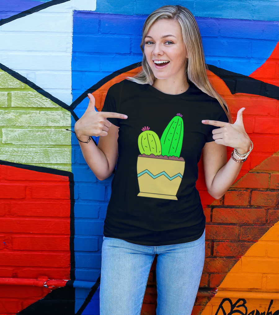 2 Cacti In Patterned Pot Enjoying The Soil T-Shirt
