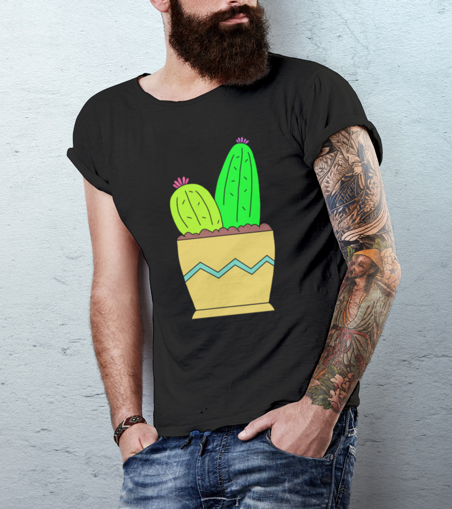 2 Cacti In Patterned Pot Enjoying The Soil T-Shirt