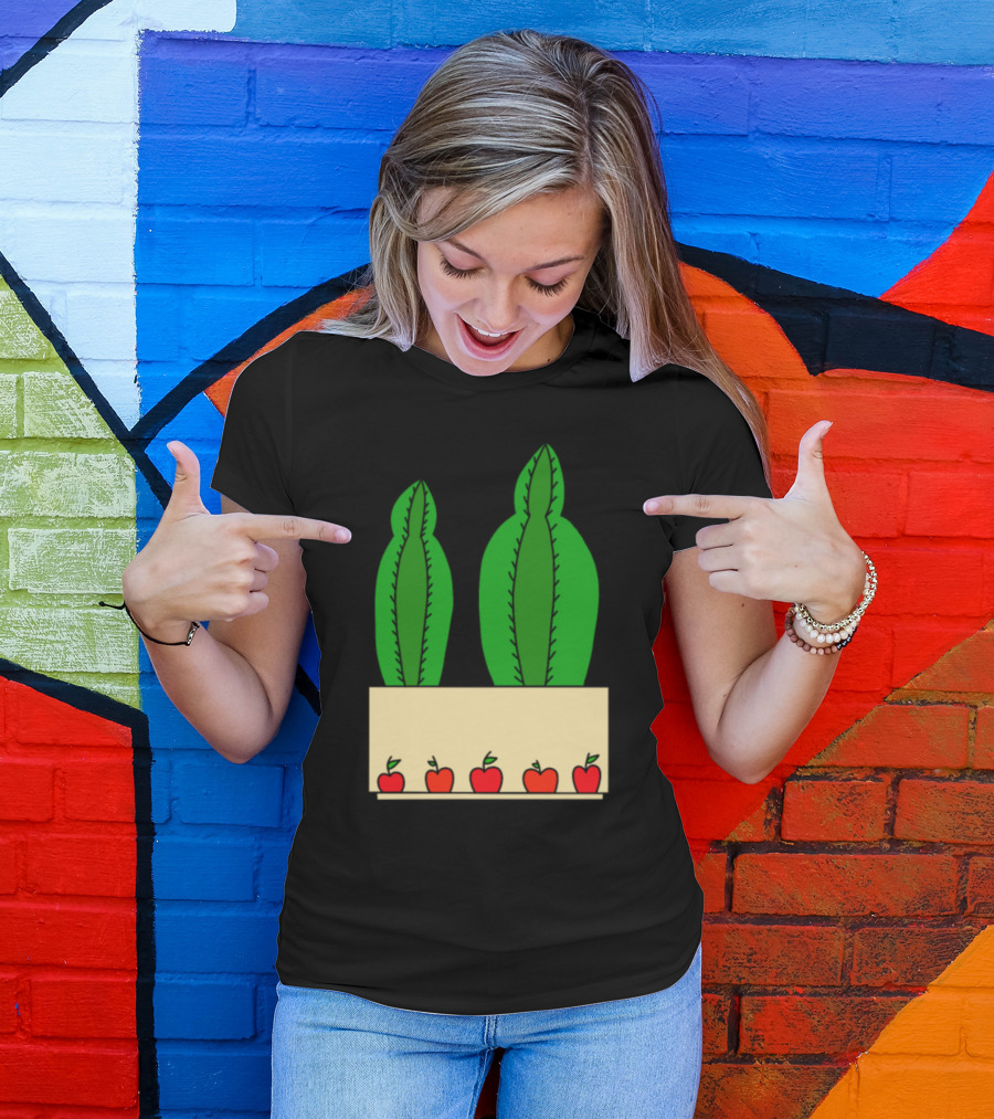 2 Cacti In An Apple Decorated Pot T-Shirt