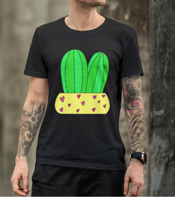 2 Cacti In Love With Hearts In Yellow Pot T-Shirt