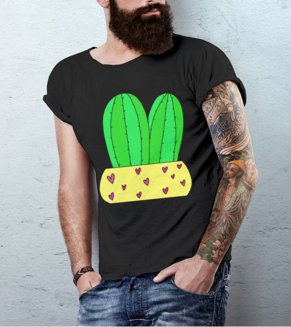 2 Cacti In Love With Hearts In Yellow Pot T-Shirt