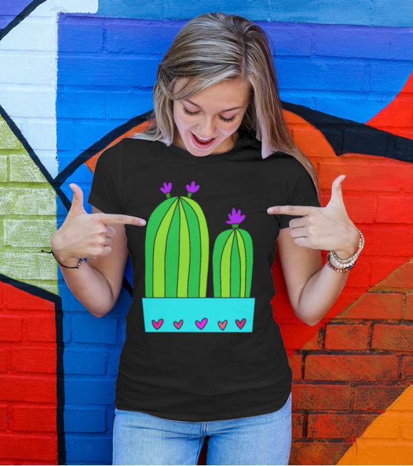 2 Flower Comb Cacti Hearts Planter T-Shirt
