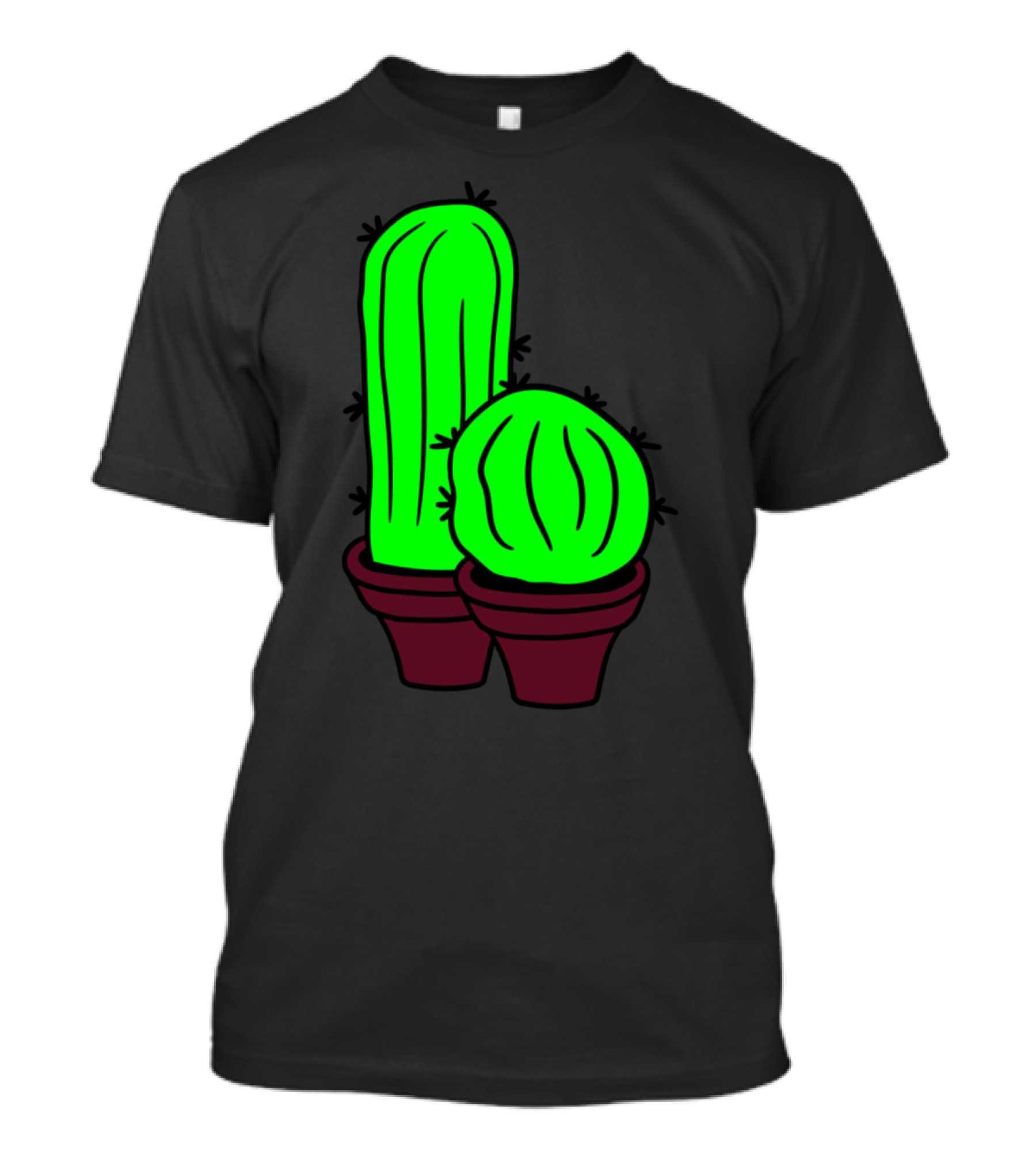 2 Kakten Flowerpot Small Green Cactus Balcony Cartoon Duo T-Shirt