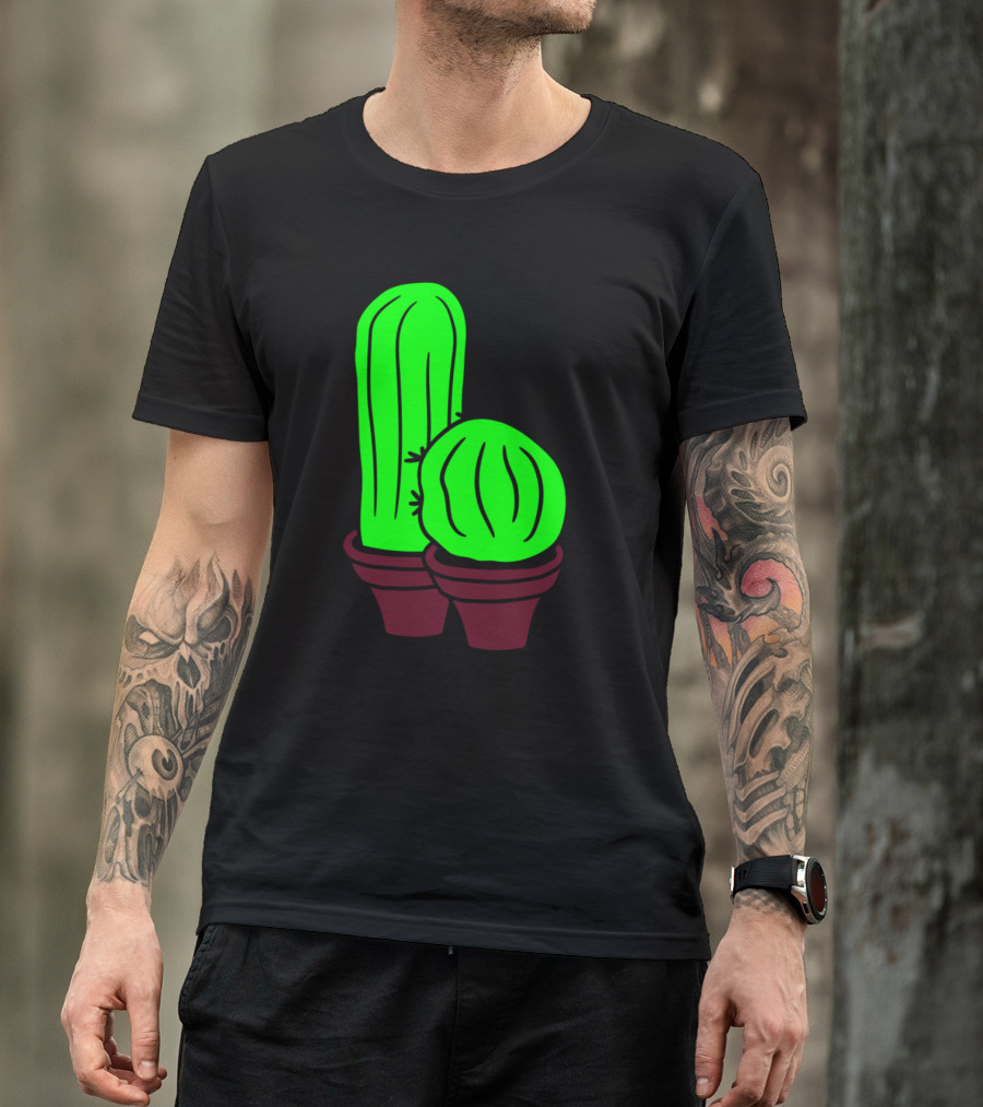 2 Kakten Flowerpot Small Green Cactus Balcony Cartoon Duo T-Shirt