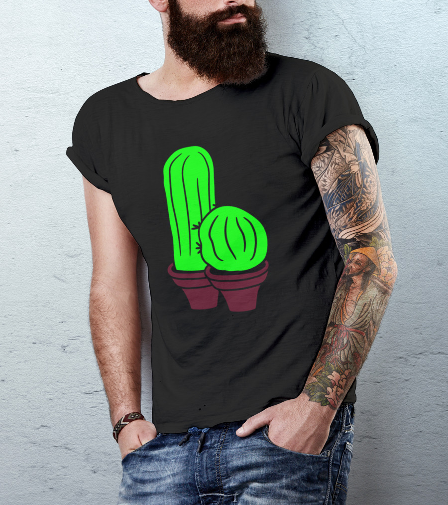 2 Kakten Flowerpot Small Green Cactus Balcony Cartoon Duo T-Shirt