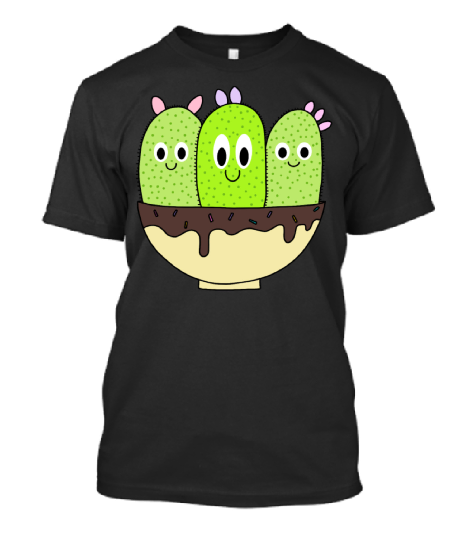 Cacti Trio Smiling In Chocolate Sprinkled Bowl T-Shirt