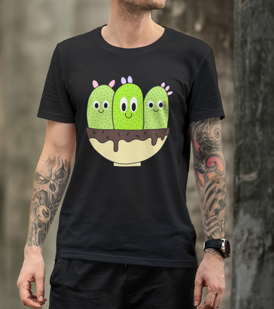 Cacti Trio Smiling In Chocolate Sprinkled Bowl T-Shirt