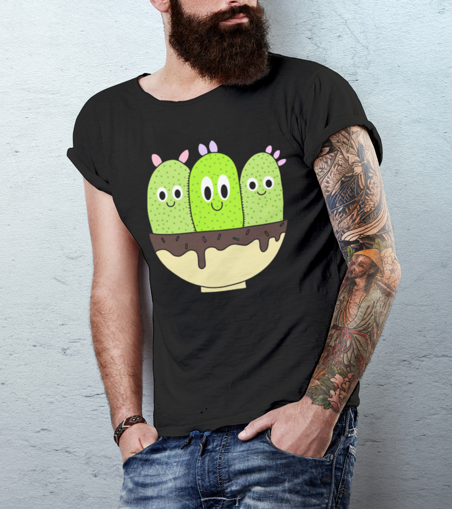 Cacti Trio Smiling In Chocolate Sprinkled Bowl T-Shirt