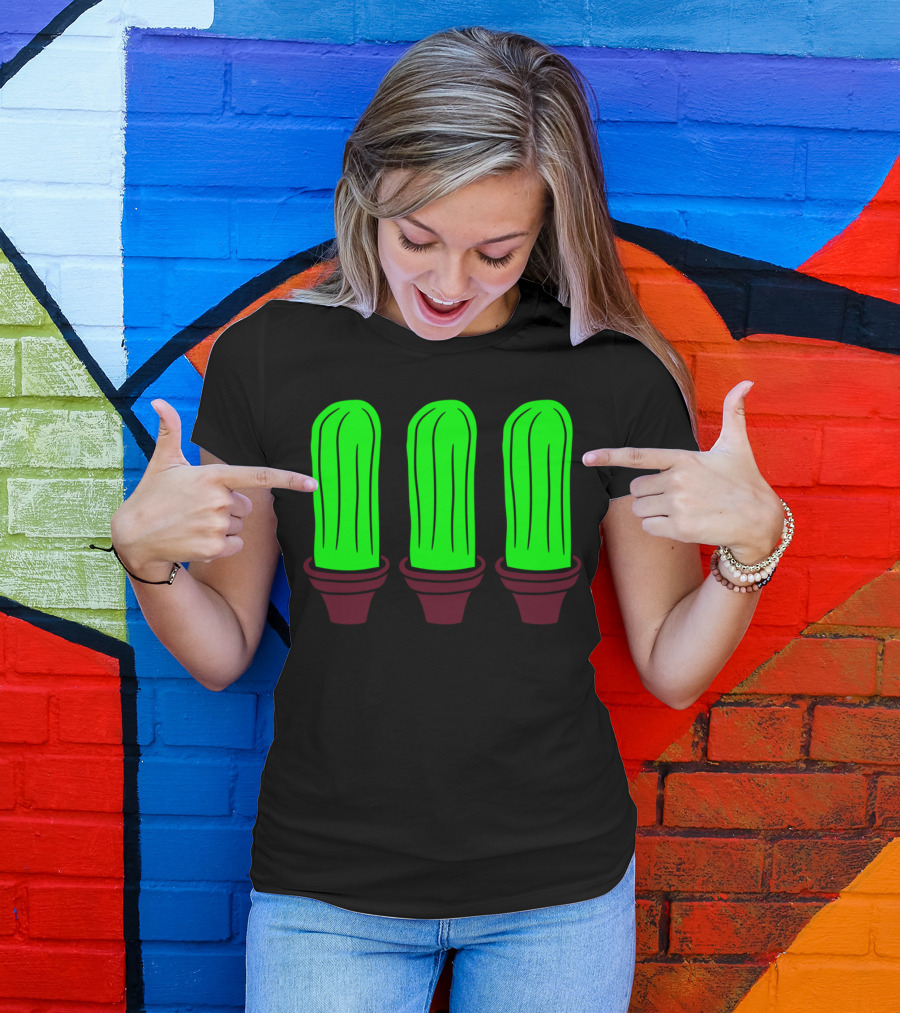 3 Small Cactus Flowerpot Sweet Green T-Shirt