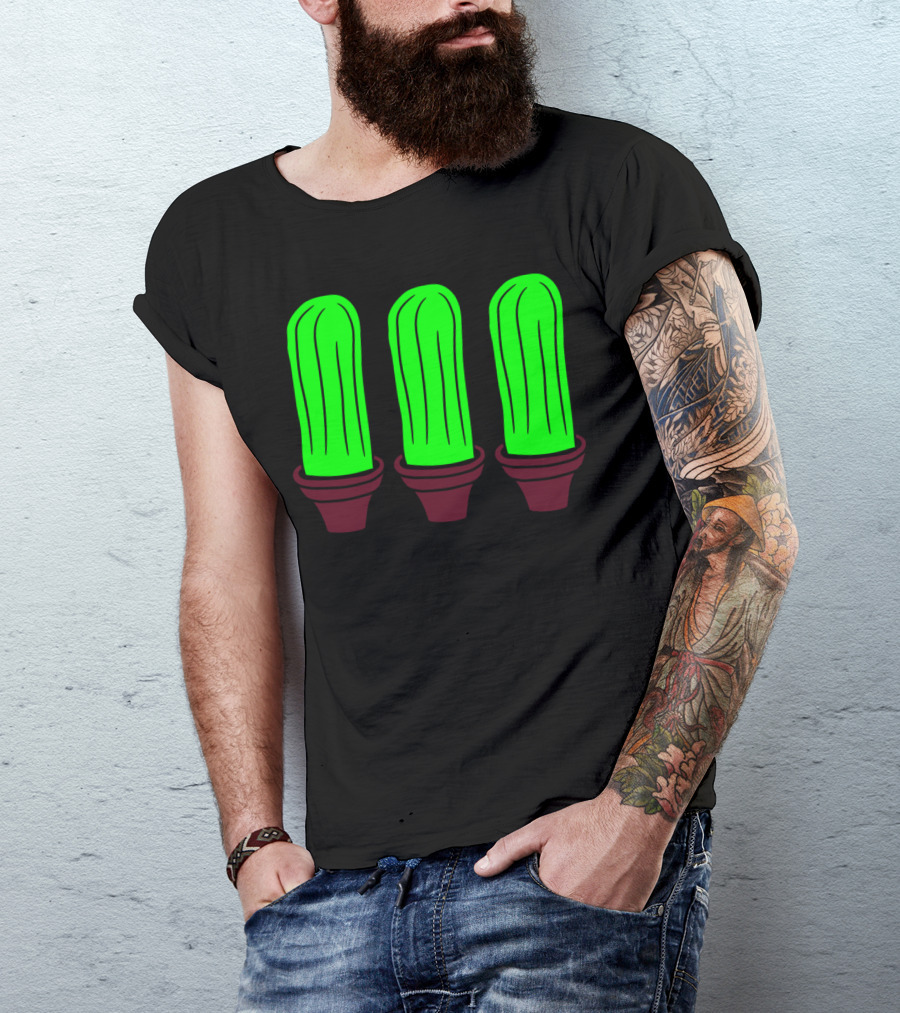 3 Small Cactus Flowerpot Sweet Green T-Shirt