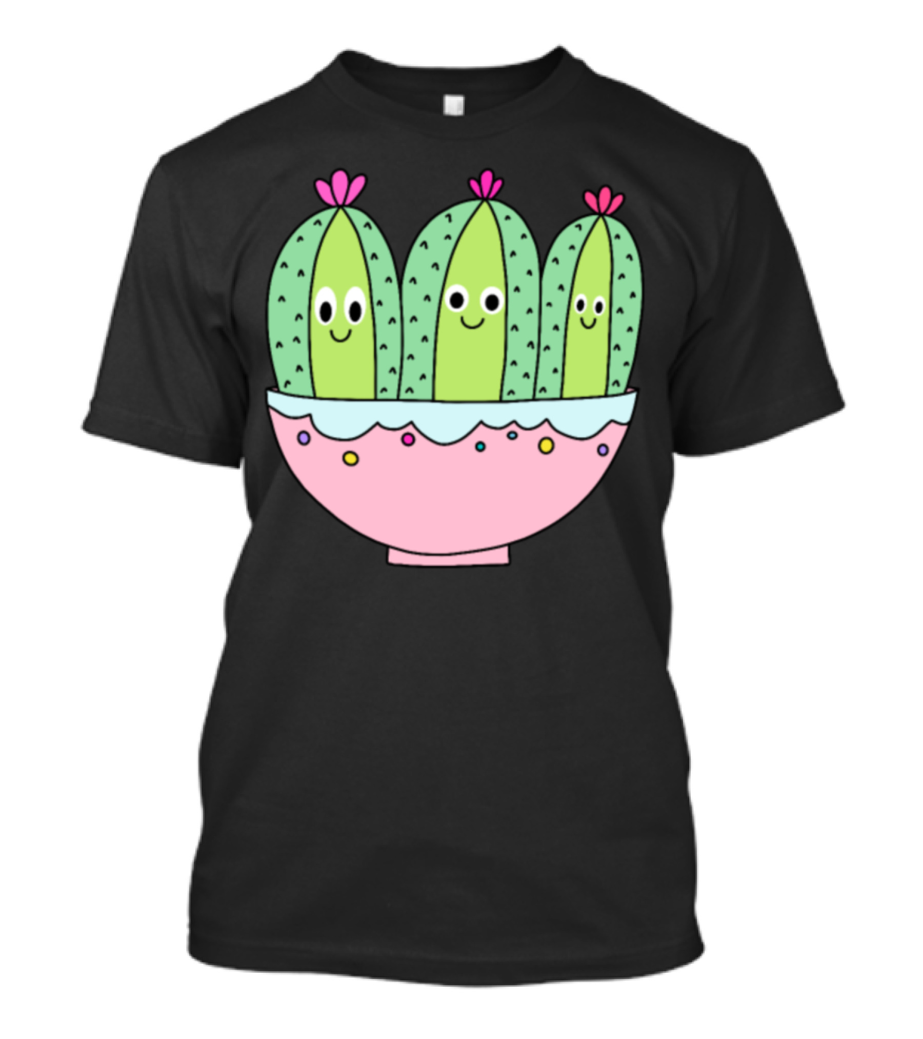3 Cute Cactus Characters In Decorative Pot T-Shirt