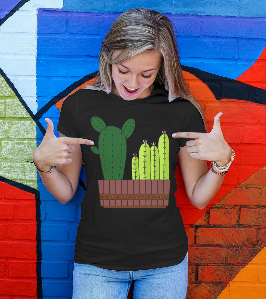 4 Cactus Groupies Cartoon Plant Pot T-Shirt