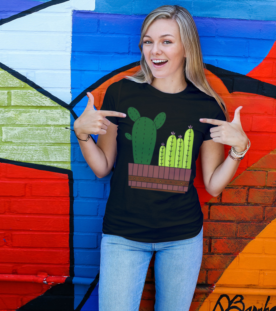 4 Cactus Groupies Cartoon Plant Pot T-Shirt