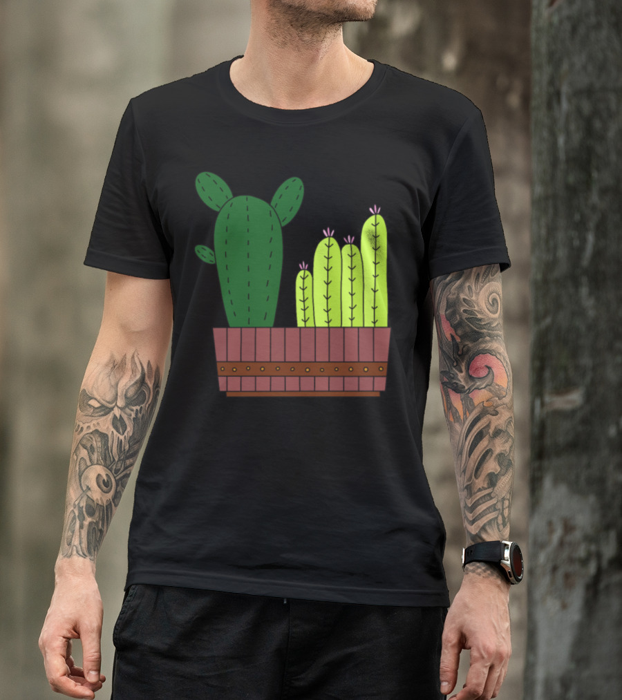4 Cactus Groupies Cartoon Plant Pot T-Shirt