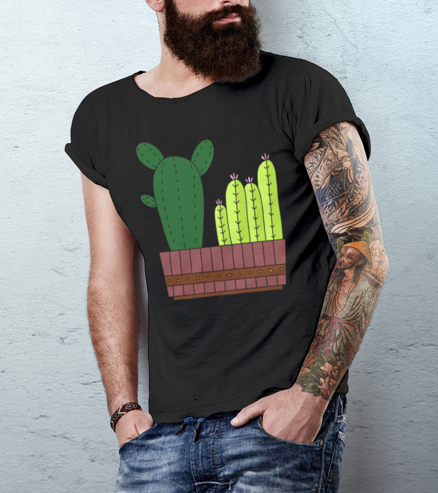 4 Cactus Groupies Cartoon Plant Pot T-Shirt