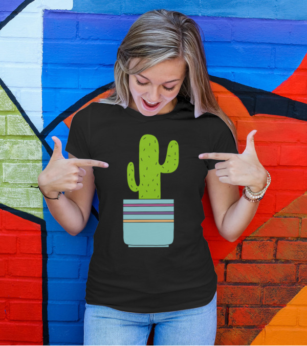 A Desert Cactus In A Striped Pot T-Shirt