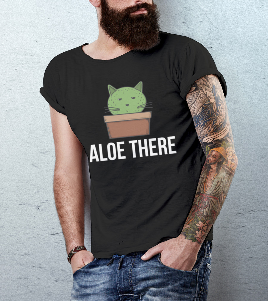 Aloe There Cute Cat Cactus Aloe Vera Mix Succulent T-Shirt