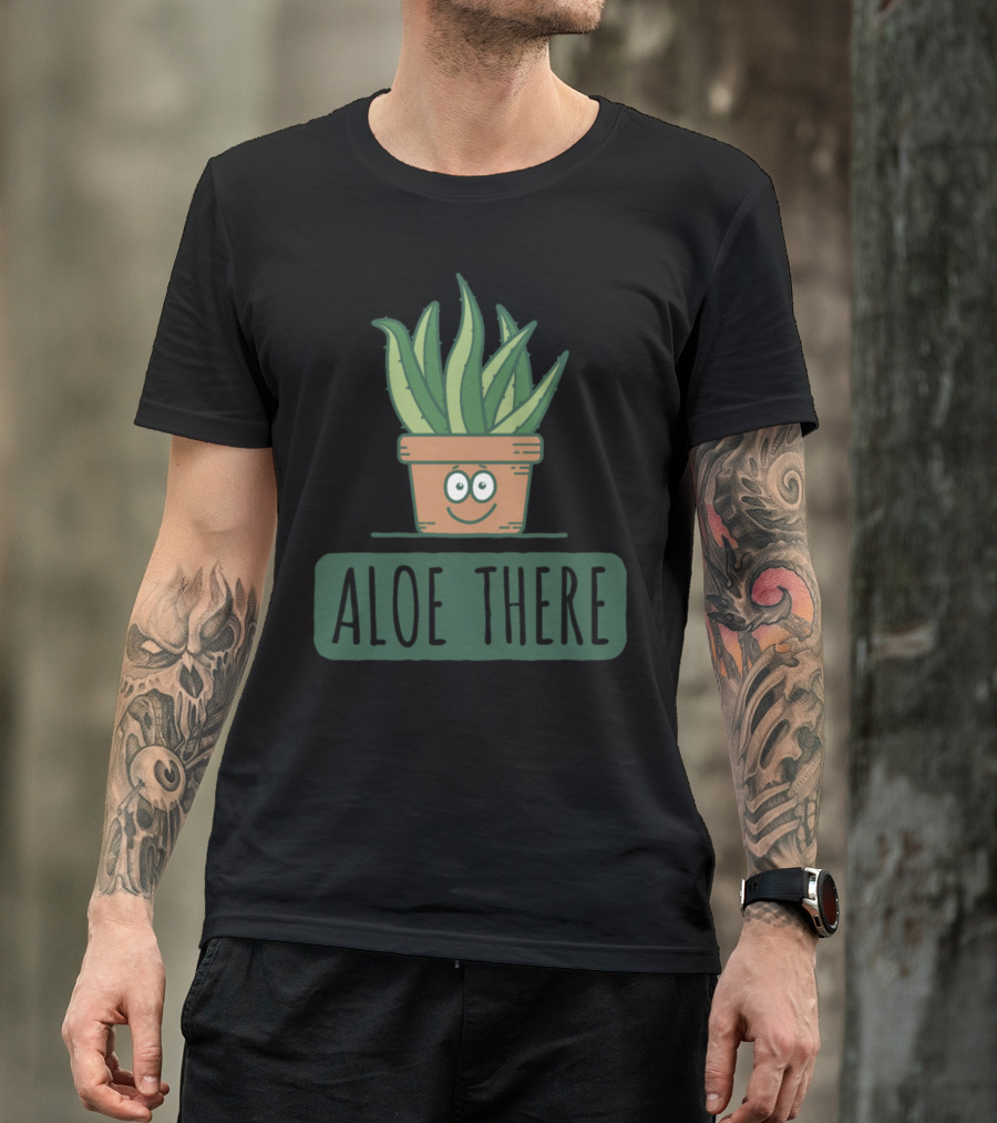 Aloe There Smiling Potted Plant With Cute Face T-Shirt