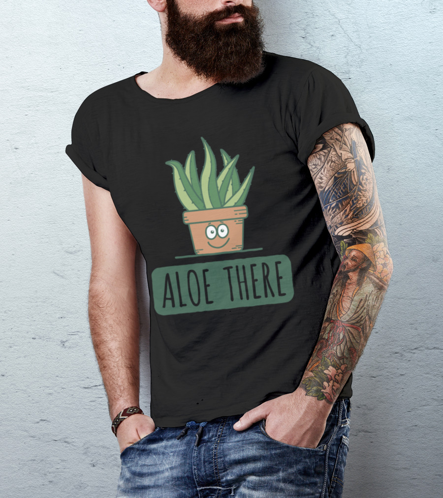 Aloe There Smiling Potted Plant With Cute Face T-Shirt