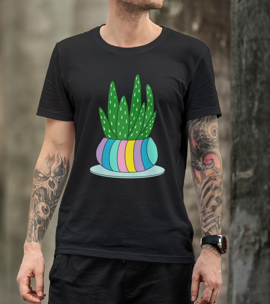 Aloe Vera Succulent In A Candy Colored Pot With Pastel Stripes T-Shirt