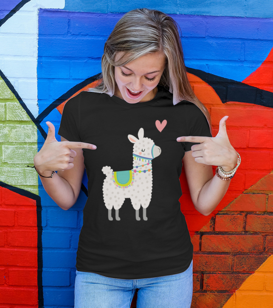 Alpaca Lama Love Heart Valentine Cactus Animal T-Shirt