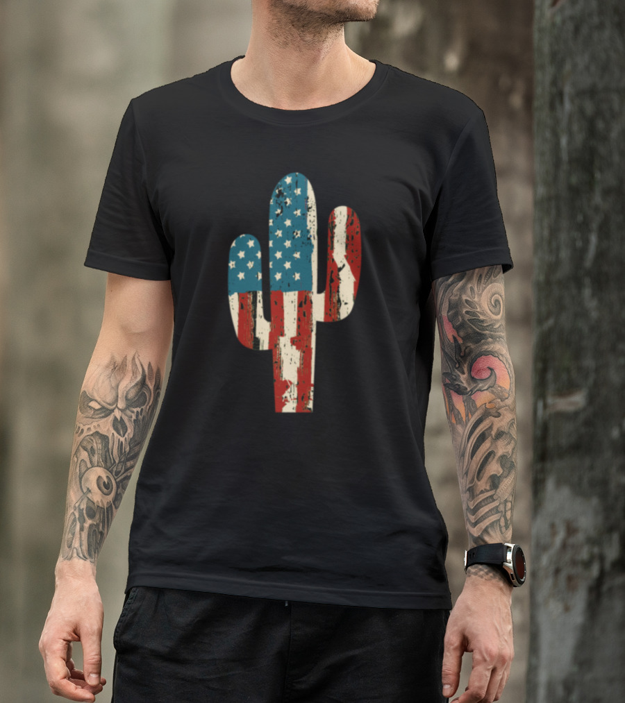 USA Patriotic 4th Of July Cactus Flag T-Shirt
