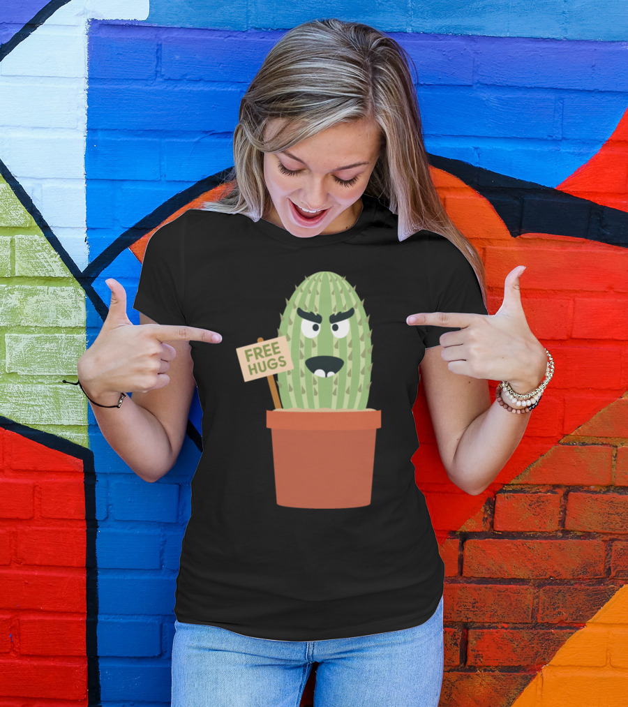 Free Hugs Angry Cactus Pot T-Shirt
