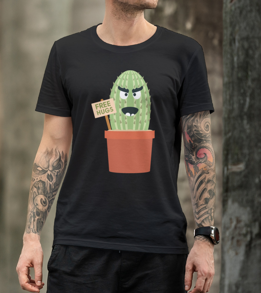 Free Hugs Angry Cactus Pot T-Shirt