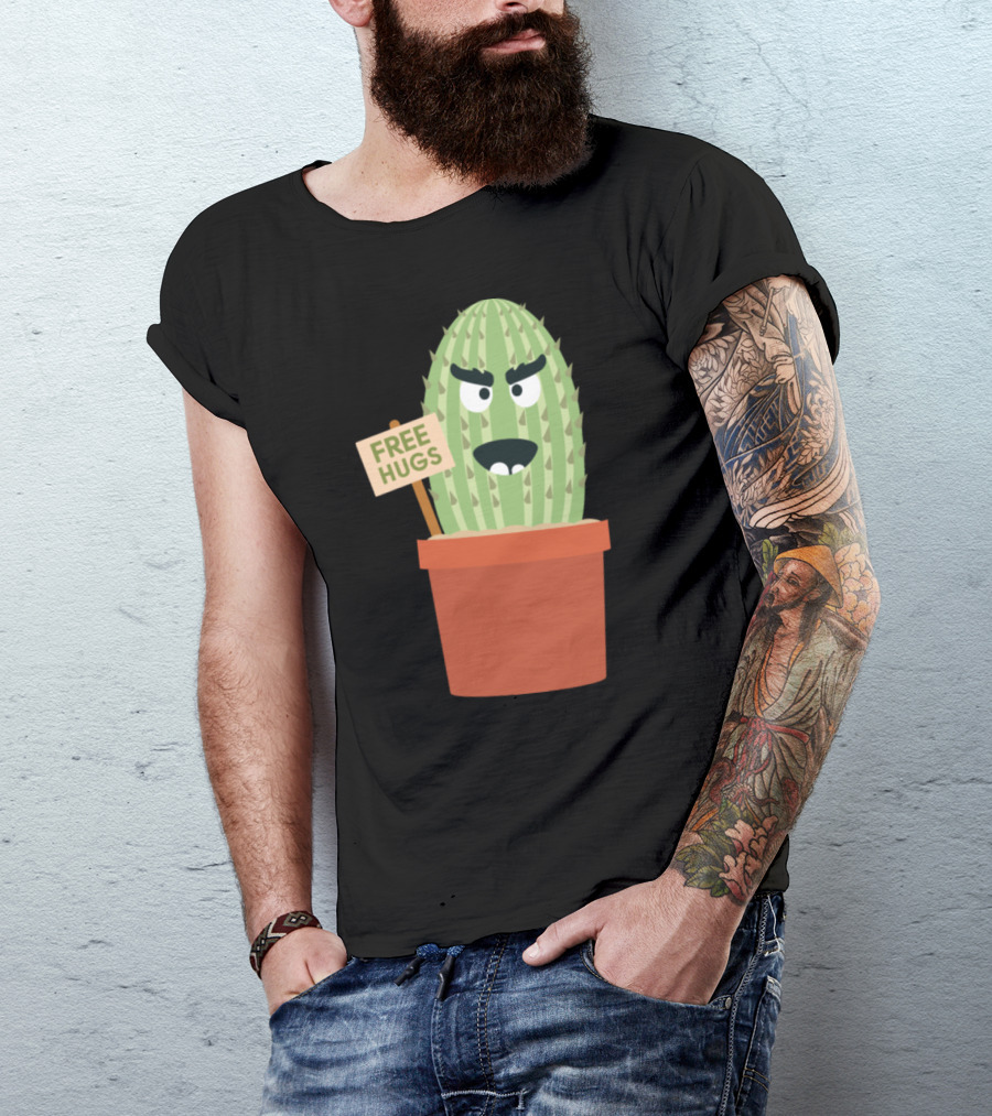 Free Hugs Angry Cactus Pot T-Shirt