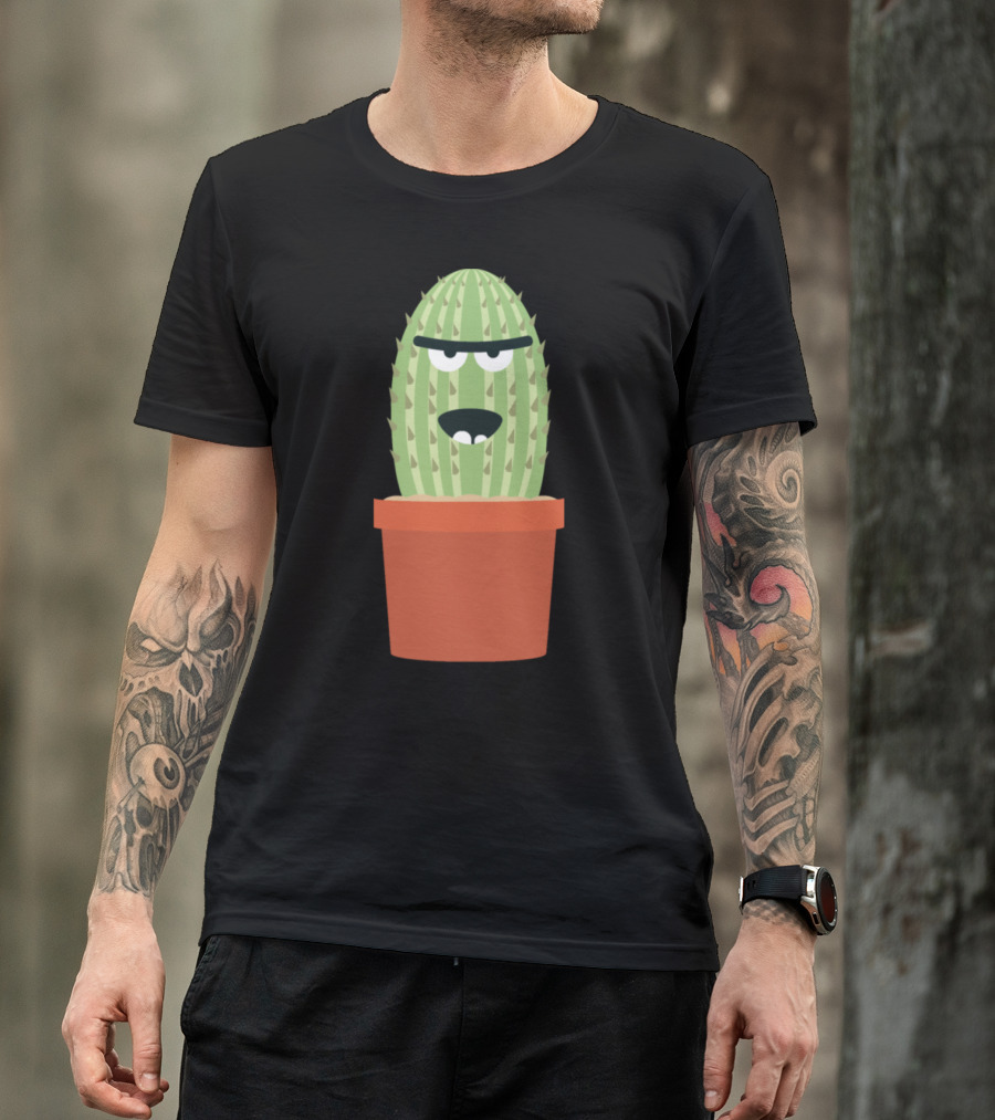 Angry Cactus Cartoon Face In Pot T-Shirt