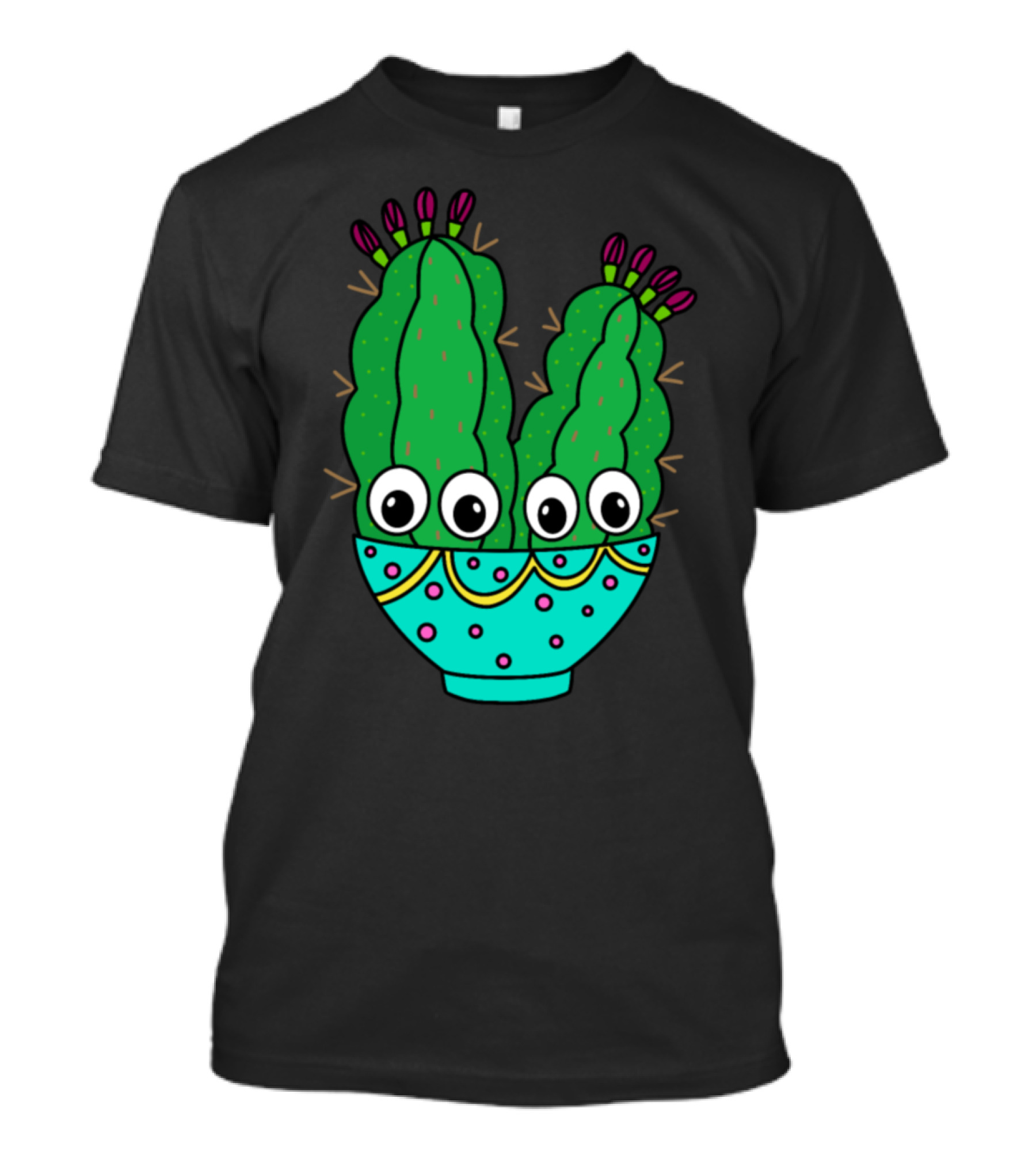 Three-Eyed Cacti In Decorative Bowl With Dots And Swirls T-Shirt