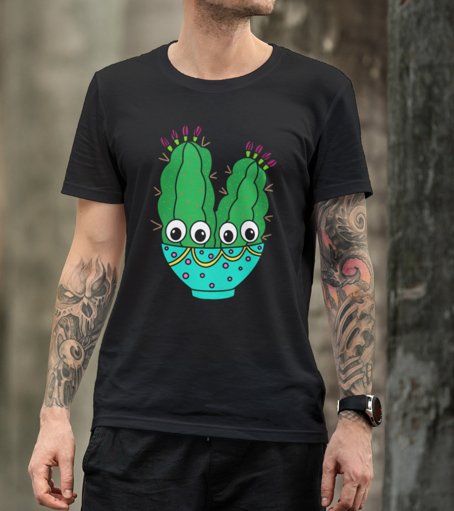 Three-Eyed Cacti In Decorative Bowl With Dots And Swirls T-Shirt