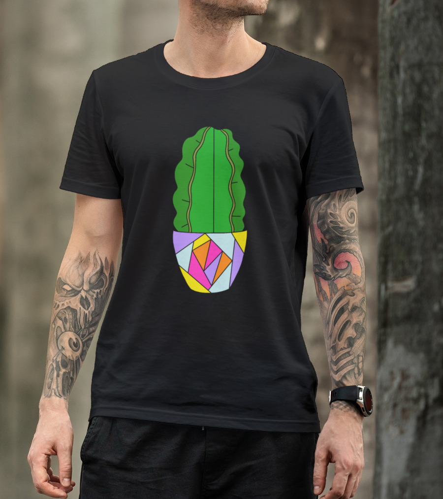 Armatocereus Cactus In Colorful Geometric Pot T-Shirt