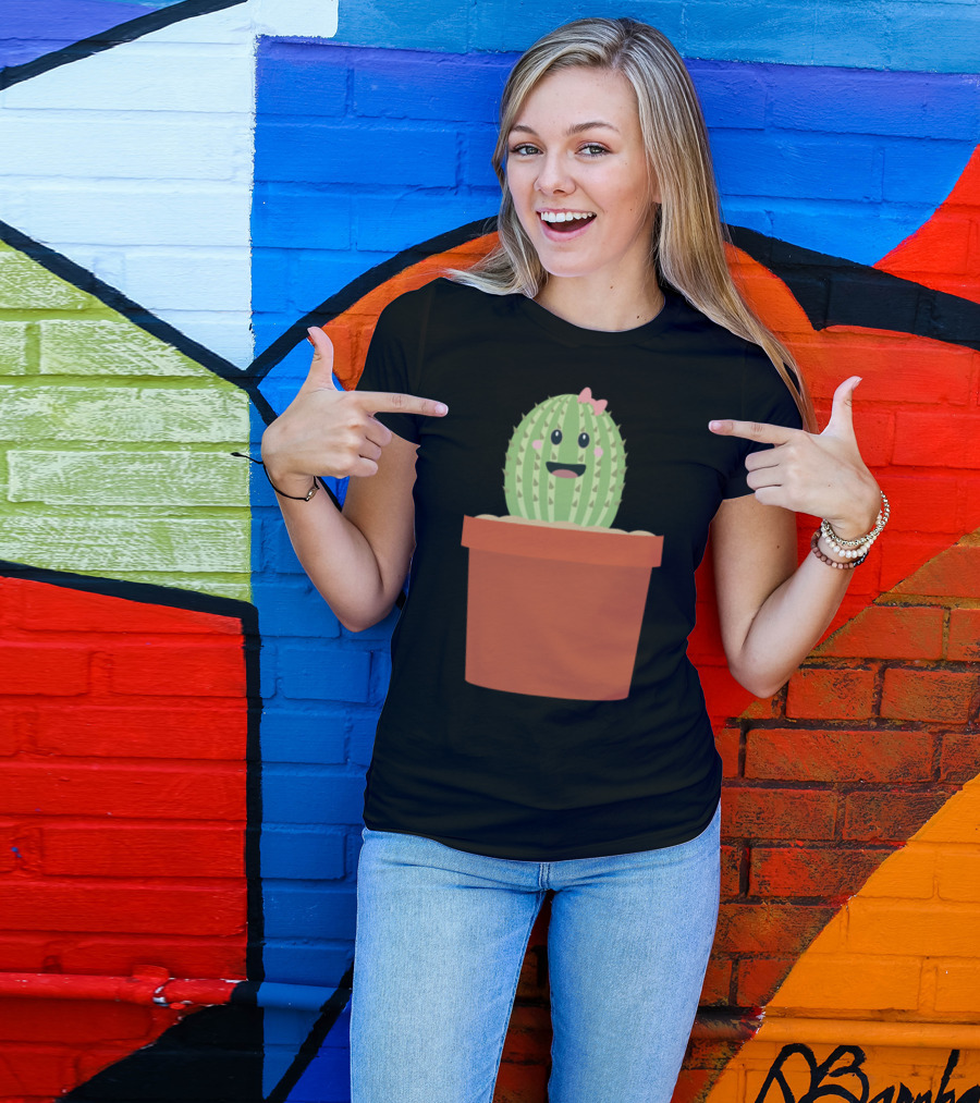 Baby Cactus Cute Smiling Kawaii Face In Flower Pot T-Shirt